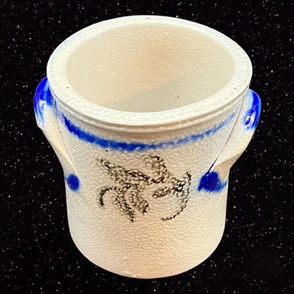 Vintage Salt Glaze Miniature Crock Vase Pottery German Gray Cobalt Blue 2.25”T - Picture 7 of 12